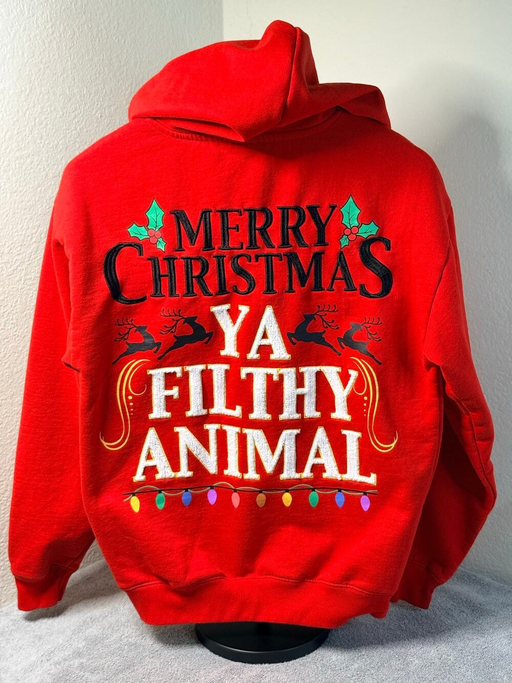 Home Alone Hoodie Small S Red Filthy Animal Chenille Embroidered Christmas Movie